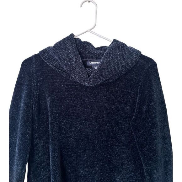 Lands' End Blue Mock Neck Chenille Sweater Size S Chic Comfy cozy soft classic - Picture 3 of 10